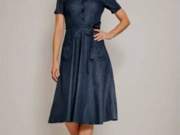 Very Cherry Revers Dress Midi Dark Denim