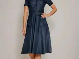 Very Cherry Revers Dress Midi Dark Denim