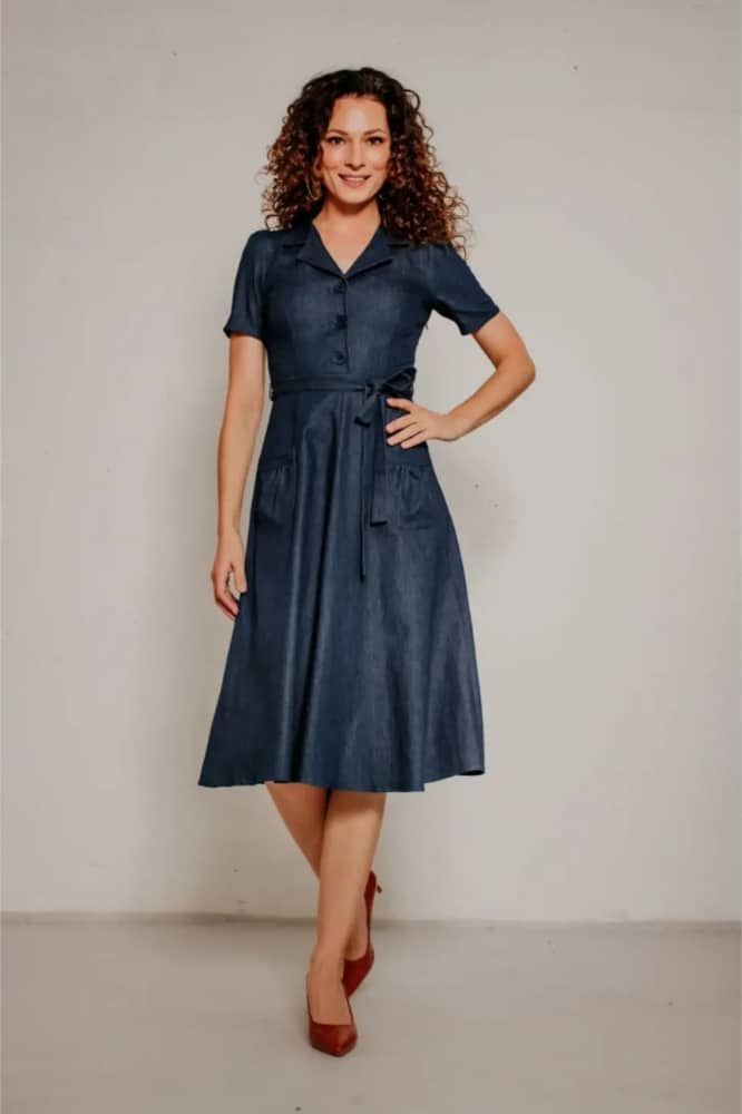 Very Cherry Revers Dress Midi Dark Denim