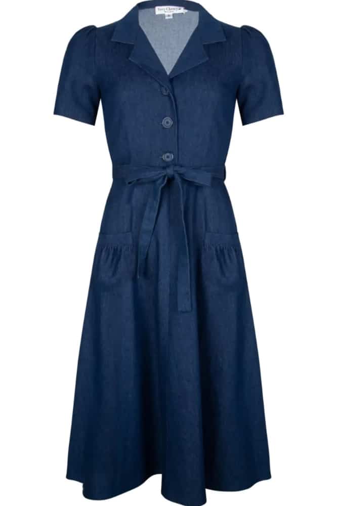 Very Cherry Revers Dress Midi Dark Denim