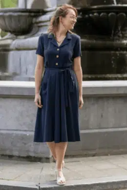 Very Cherry Revers Dress Midi Linnen Marino (1)