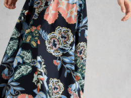 White Stuff Abigail Midi Skirt Navy Print