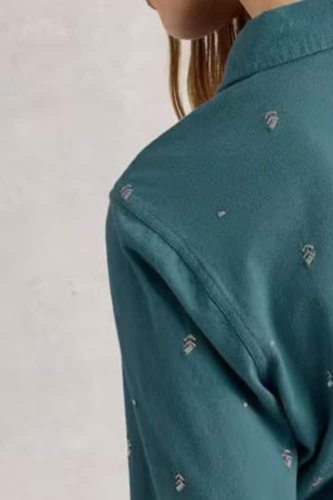 White Stuff Annie Embroidered Jersey Shirt Mid Blue - La Vie en Rose Damesmode