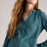 White Stuff Annie Embroidered Jersey Shirt Mid Blue - La Vie en Rose Damesmode