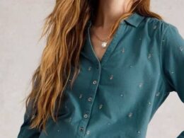 White Stuff Annie Embroidered Jersey Shirt Mid Blue - La Vie en Rose Damesmode