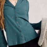 White Stuff Annie Embroidered Jersey Shirt Mid Blue - La Vie en Rose Damesmode