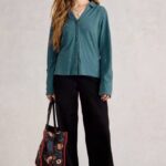 White Stuff Annie Embroidered Jersey Shirt Mid Blue - La Vie en Rose Damesmode