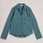 White Stuff Annie Embroidered Jersey Shirt Mid Blue - La Vie en Rose Damesmode