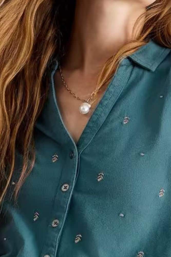 White Stuff Annie Embroidered Jersey Shirt Mid Blue - La Vie en Rose Damesmode