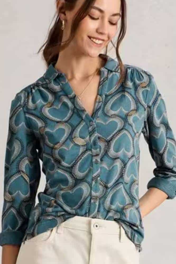 White Stuff Annie Jersey Shirt Blue Print - La Vie en Rose Damesmode