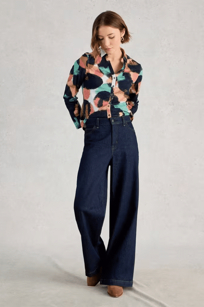 White Stuff Annie Jersey Shirt Navy Print - La Vie en Rose Damesmode