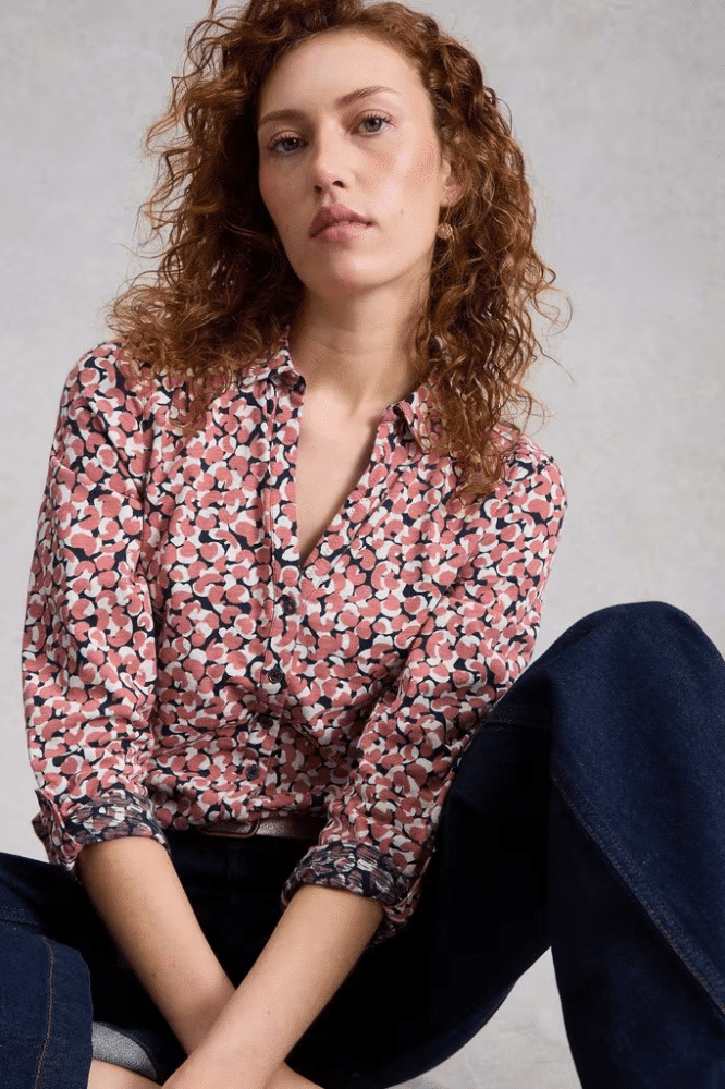 White Stuff Annie Jersey Shirt Pink Print - La Vie en Rose Damesmode