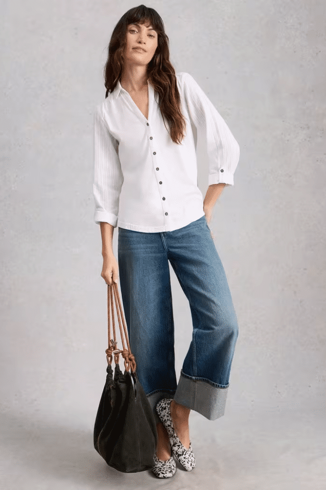 White Stuff Annie Mix Jersey Shirt Brilliant White - La Vie en Rose Damesmode