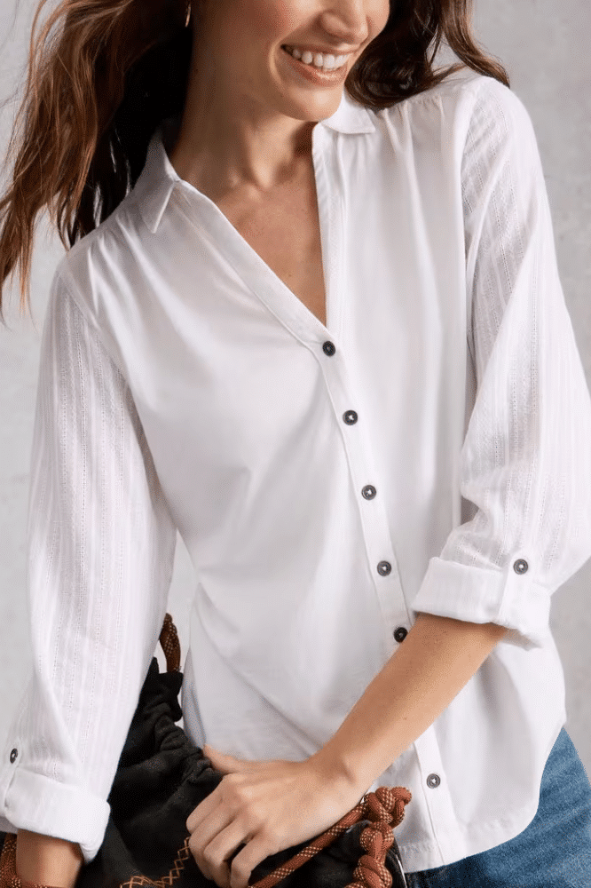 White Stuff Annie Mix Jersey Shirt Brilliant White - La Vie en Rose Damesmode