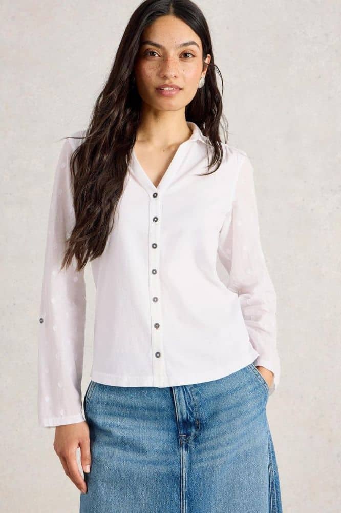 White Stuff Annie Mix Jersey Shirt Pale Ivory - La Vie en Rose Damesmode