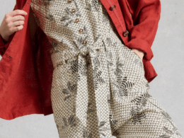 White Stuff Betty Linen Blend Jumpsuit Ivory Print