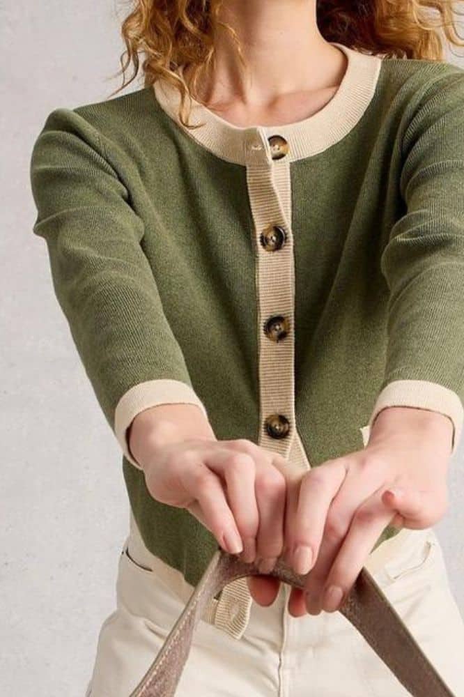 White Stuff Charlotte Cardi Khaki Green - La Vie en Rose Damesmode