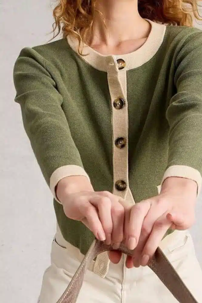 White Stuff Charlotte Cardi Khaki Green - La Vie en Rose Damesmode