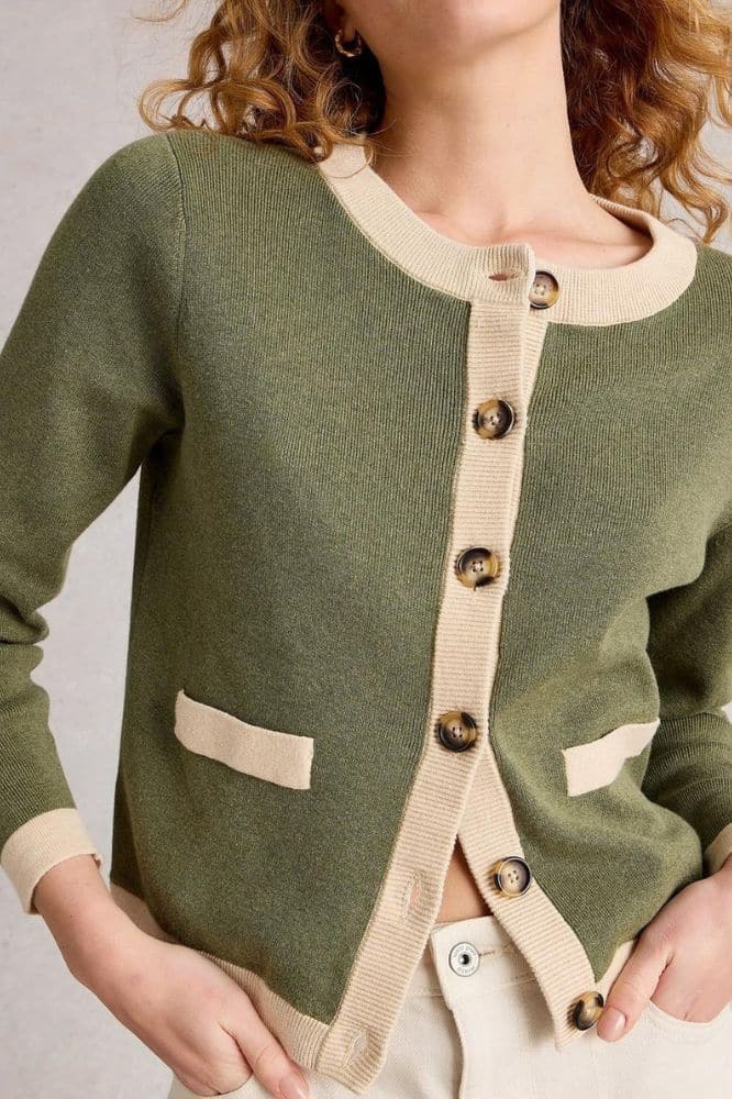 White Stuff Charlotte Cardi Khaki Green - La Vie en Rose Damesmode