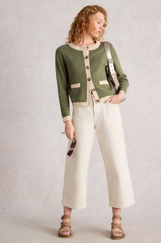 White Stuff Charlotte Cardi Khaki Green - La Vie en Rose Damesmode