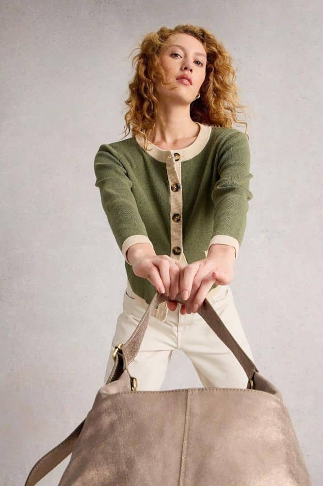 White Stuff Charlotte Cardi Khaki Green - La Vie en Rose Damesmode