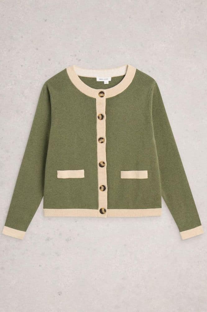 White Stuff Charlotte Cardi Khaki Green - La Vie en Rose Damesmode