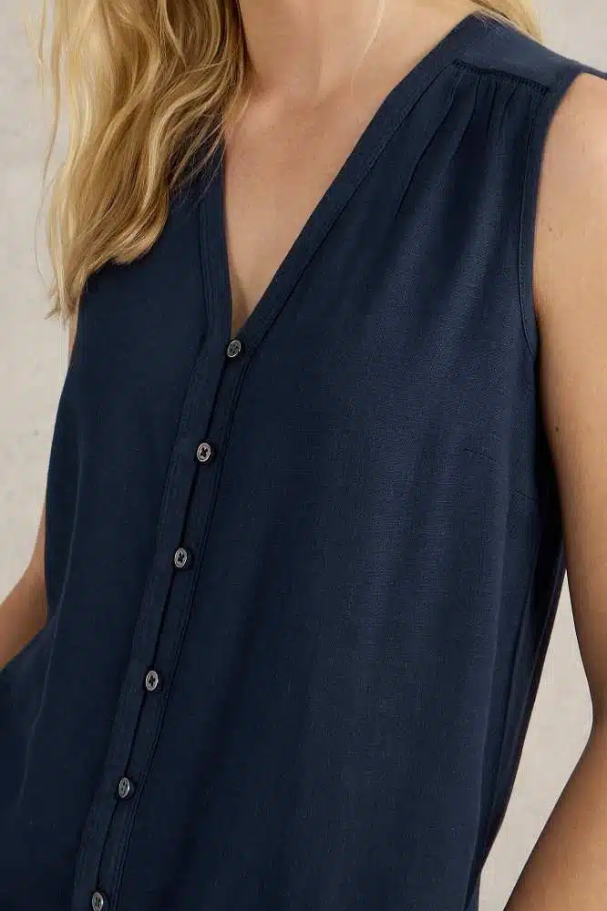 White Stuff Delilah Button Top Dark Navy - La Vie en Rose Damesmode