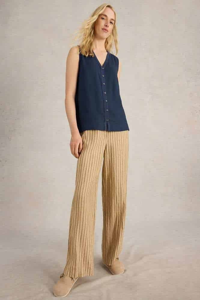 White Stuff Delilah Button Top Dark Navy - La Vie en Rose Damesmode