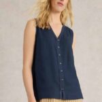 White Stuff Delilah Button Top Dark Navy - La Vie en Rose Damesmode