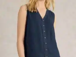 White Stuff Delilah Button Top Dark Navy - La Vie en Rose Damesmode
