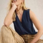 White Stuff Delilah Button Top Dark Navy - La Vie en Rose Damesmode