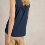 White Stuff Delilah Button Top Dark Navy - La Vie en Rose Damesmode