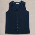 White Stuff Delilah Button Top Dark Navy - La Vie en Rose Damesmode