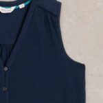 White Stuff Delilah Button Top Dark Navy - La Vie en Rose Damesmode