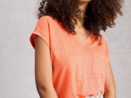 White Stuff Iris Linen Tee Mid Coral