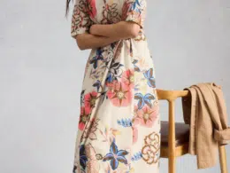 White Stuff Kate Button Through Midi Dress Ivory Print