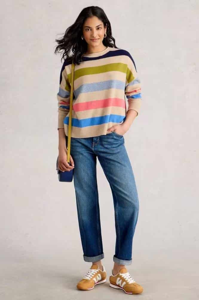 White Stuff Kitty Stripe Cashmere Jumper Nat Multi - La Vie en Rose Damesmode