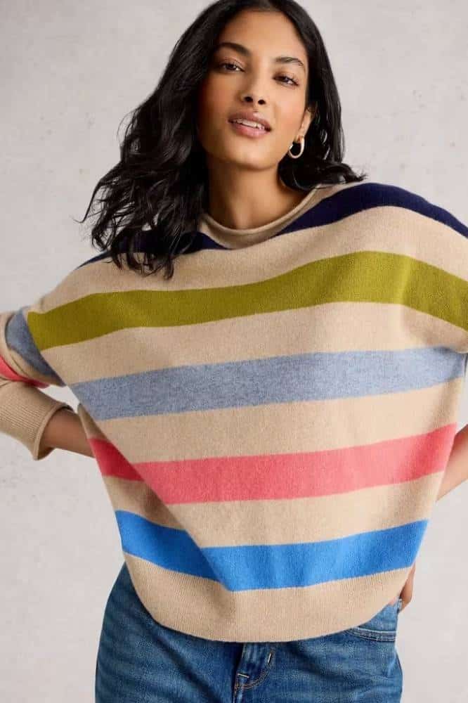 White Stuff Kitty Stripe Cashmere Jumper Nat Multi - La Vie en Rose Damesmode