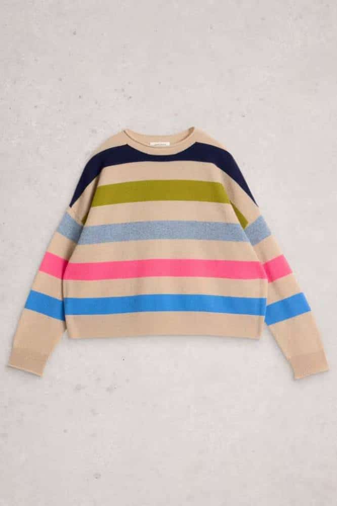 White Stuff Kitty Stripe Cashmere Jumper Nat Multi - La Vie en Rose Damesmode