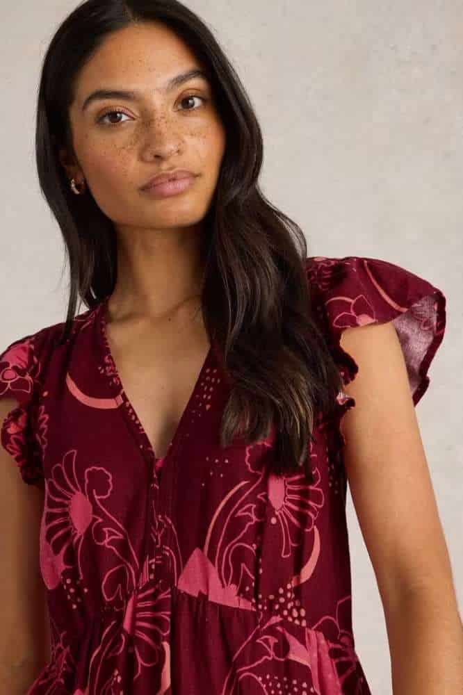 White Stuff Lorna Linen Blend Maxi Dress Red Multi - La Vie en Rose Damesmode