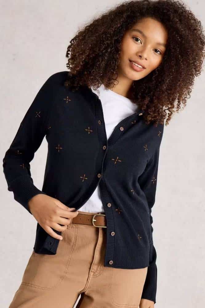 White Stuff Lulu Embroidered Cardi Navy Multi - La Vie en Rose Damesmode