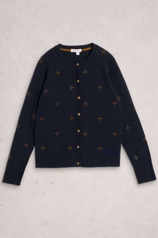 White Stuff Lulu Embroidered Cardi Navy Multi - La Vie en Rose Damesmode