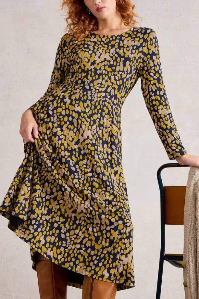 White Stuff Madeline Jersey Dress Chartreuse Multi - La Vie en Rose Damesmode