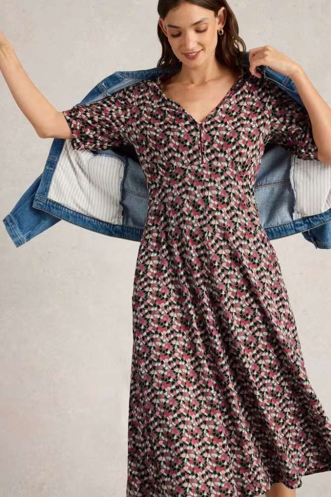 White Stuff Megan Jersey Dress Green Multi - La Vie en Rose Damesmode (1)