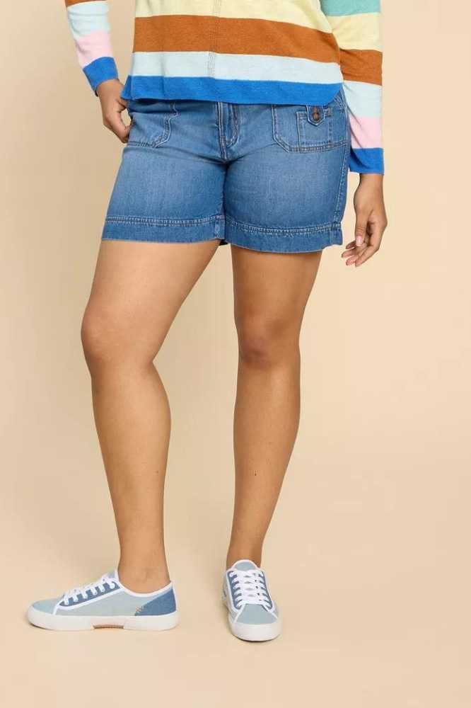 White Stuff Mollie Combat Denim Shorts Mid Denim - La Vie en Rose Damesmode