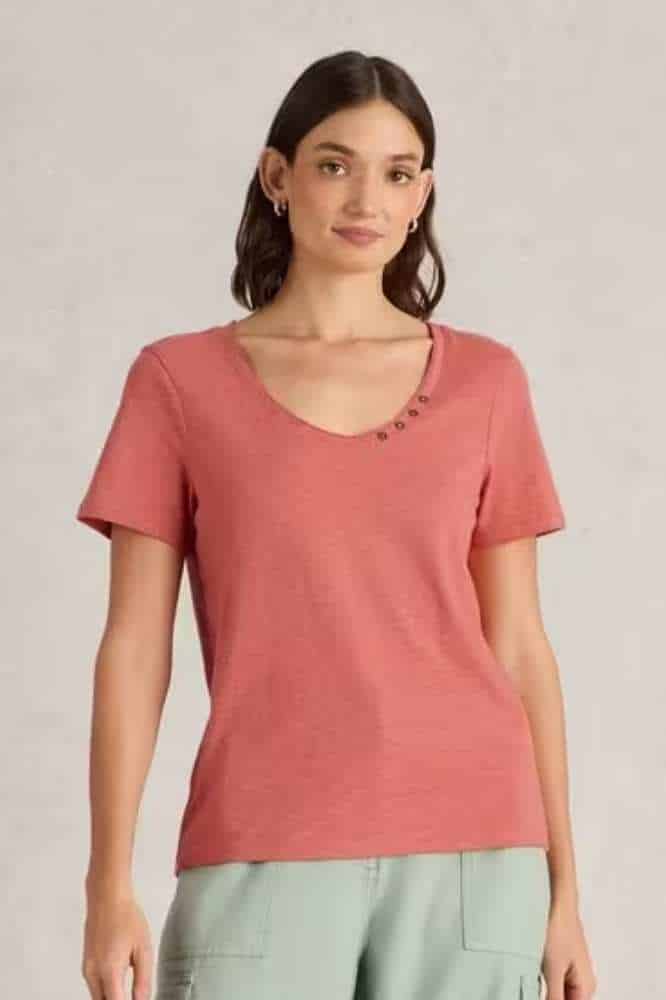 White Stuff Nadia Short Sleeve Tee Mid Coral - La Vie en Rose Damesmode