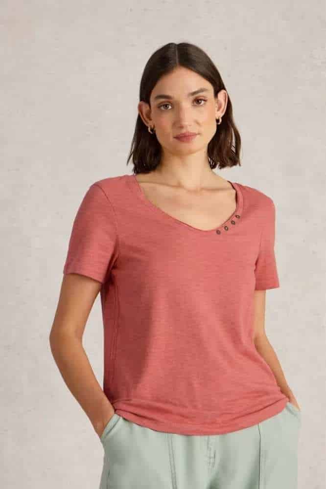 White Stuff Nadia Short Sleeve Tee Mid Coral - La Vie en Rose Damesmode