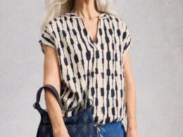 White Stuff Nicole Linen Blend Top Ivory Print