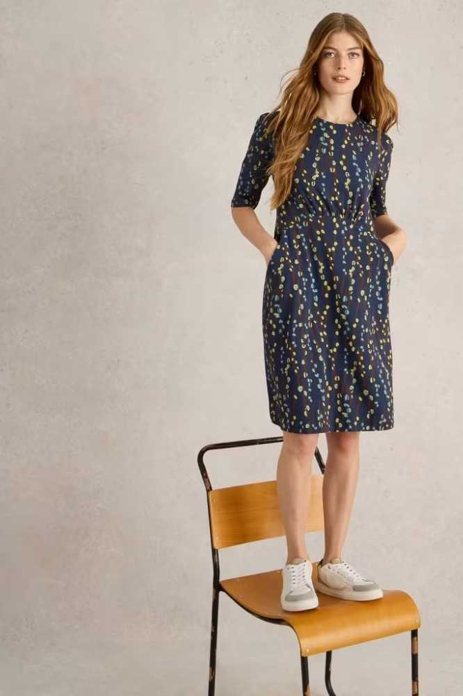 White Stuff Olivia Jersey Dress Navy Print - La Vie en Rose Damesmode (1)