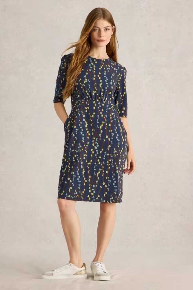 White Stuff Olivia Jersey Dress Navy Print - La Vie en Rose Damesmode (1)